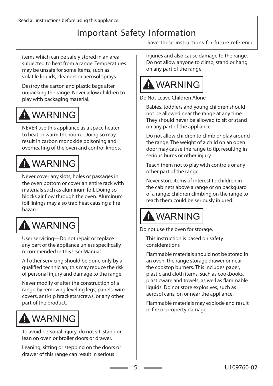 Important safety information | Heartland Bakeware U109760-02 User Manual | Page 5 / 56