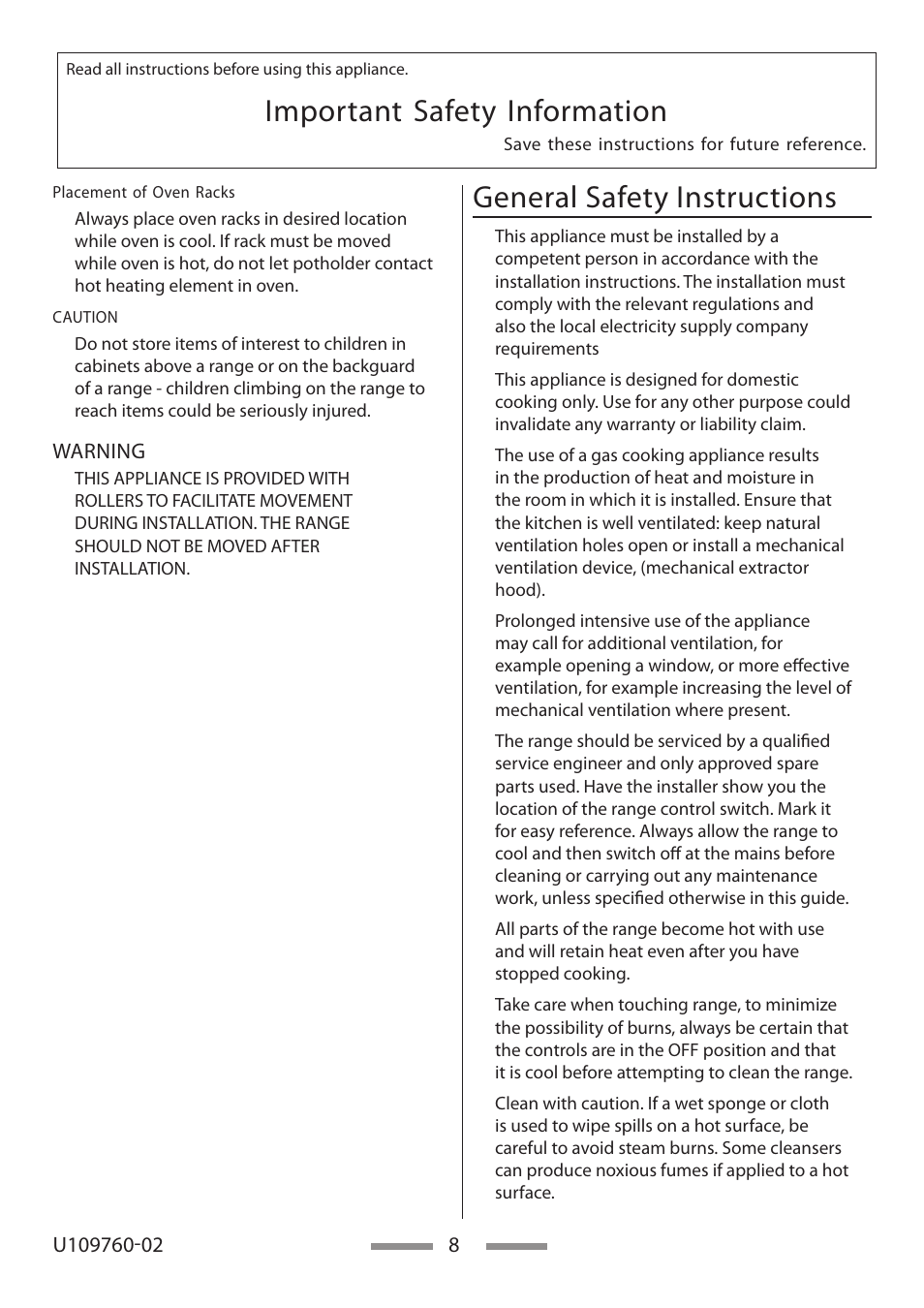 Important safety information, General safety instructions | Heartland Bakeware U109760-02 User Manual | Page 8 / 56