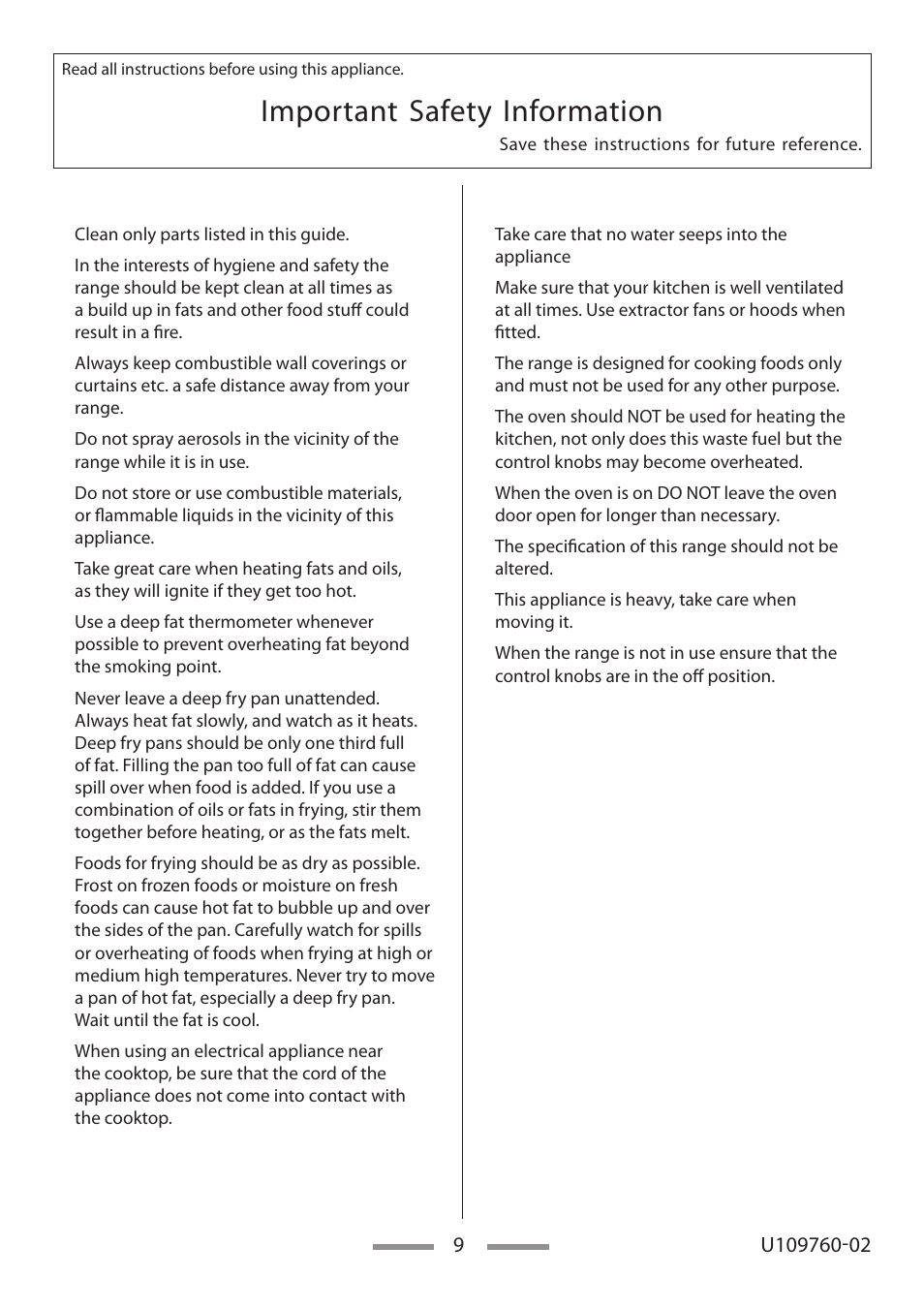 Important safety information | Heartland Bakeware U109760-02 User Manual | Page 9 / 56