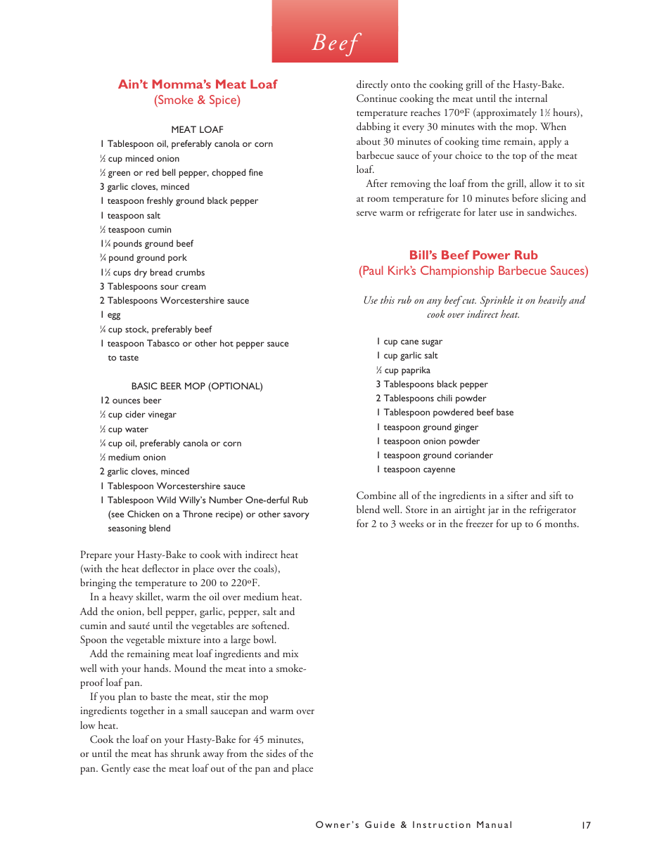 Beef, Ain’t momma’s meat loaf (smoke & spice) | Hasty-Bake Portable User Manual | Page 19 / 32