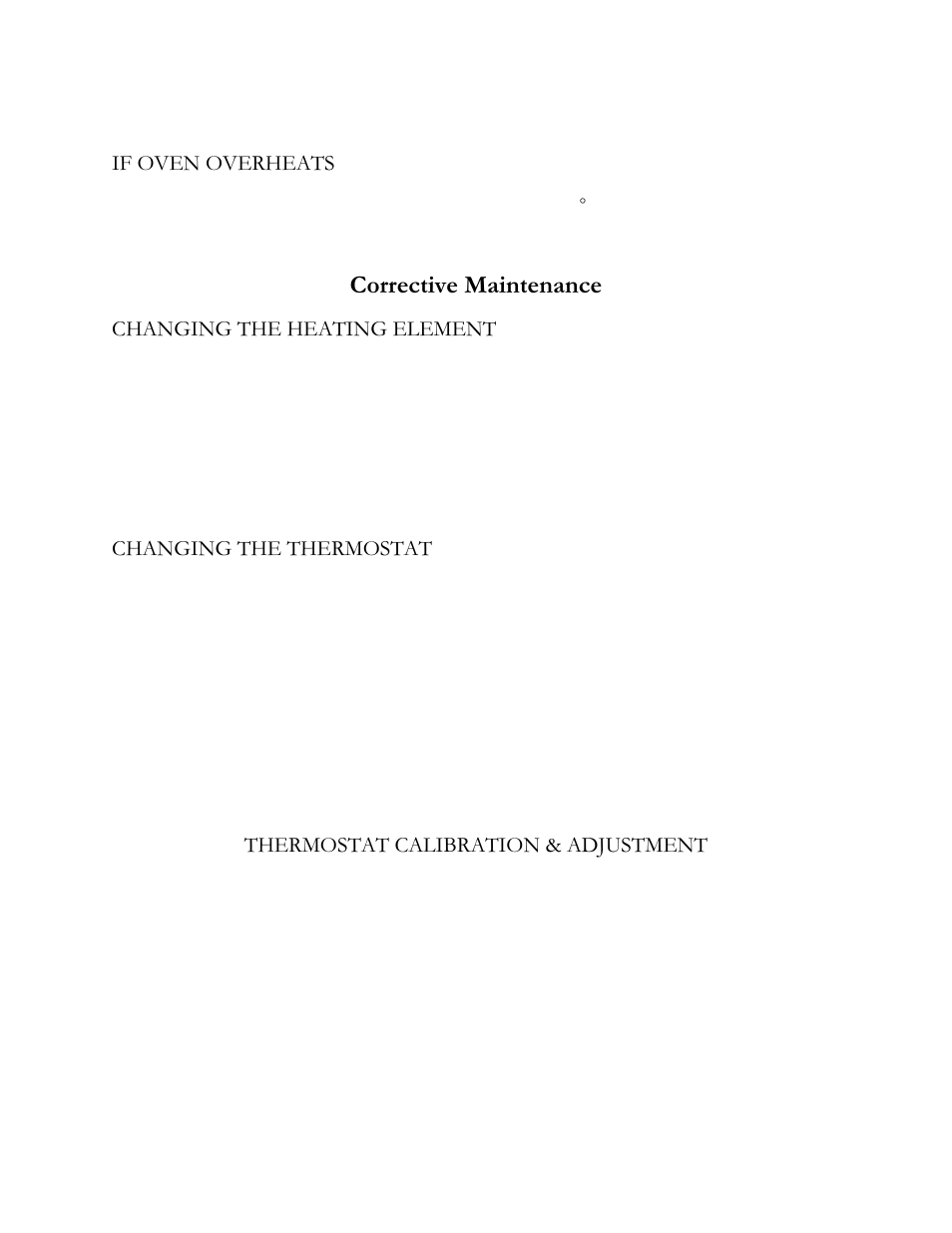 Corrective maintenance, If oven overheats, Changing the heating element | Changing the thermostat, Thermostat calibration & adjustment | Henkel KEEN K-360-36 User Manual | Page 5 / 5