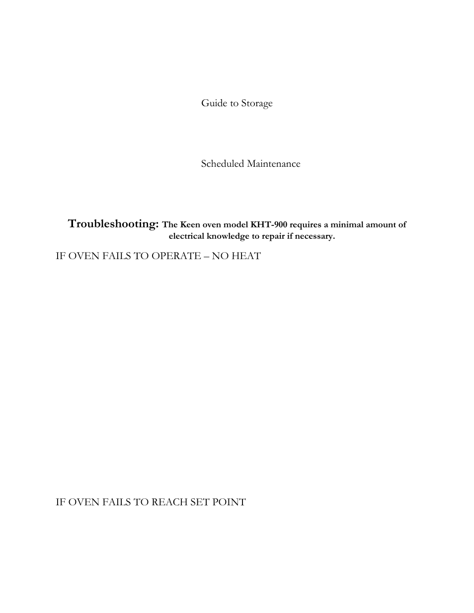 Troubleshooting, Guide to storage, Scheduled maintenance | If oven fails to operate – no heat, If oven fails to reach set point | Henkel KEEN KHT-900 User Manual | Page 5 / 7