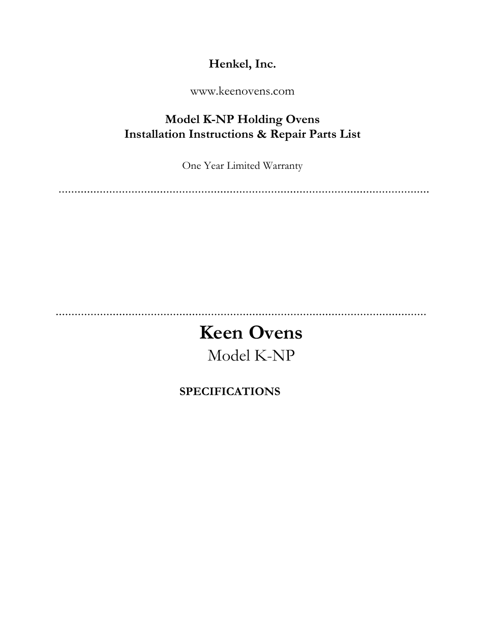 Keen ovens, Model k-np, Henkel, inc | Henkel K-NP User Manual | Page 2 / 6