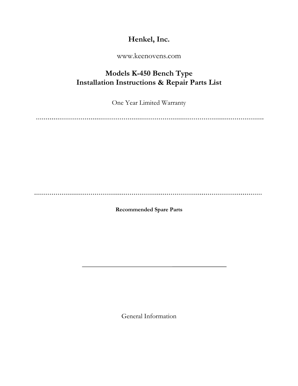 Henkel, inc | Henkel KEEN OVENS K-450 User Manual | Page 2 / 8