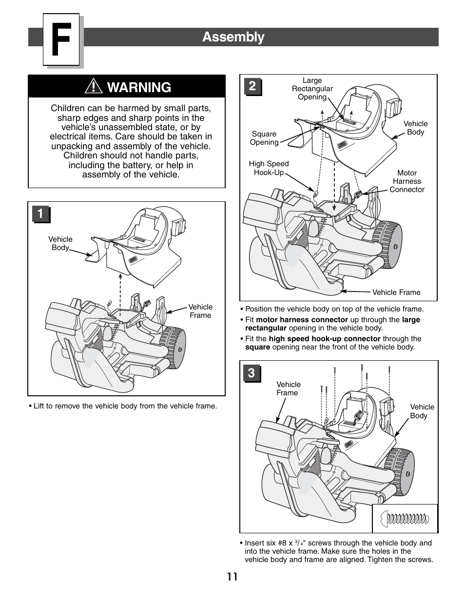 Assembly, Warning | Harley-Davidson B3160 User Manual | Page 11 / 40