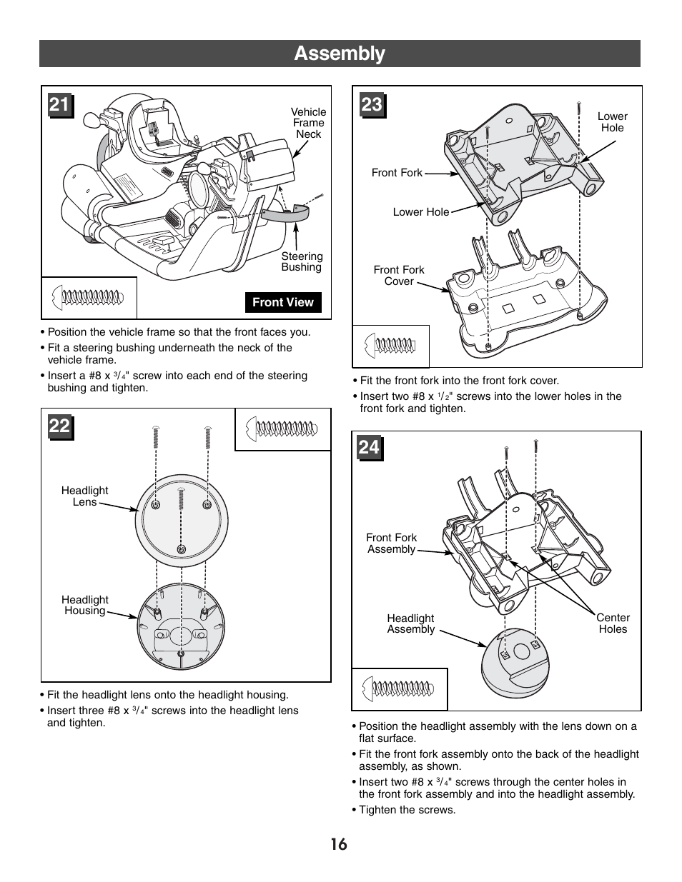 Assembly | Harley-Davidson B3160 User Manual | Page 16 / 40