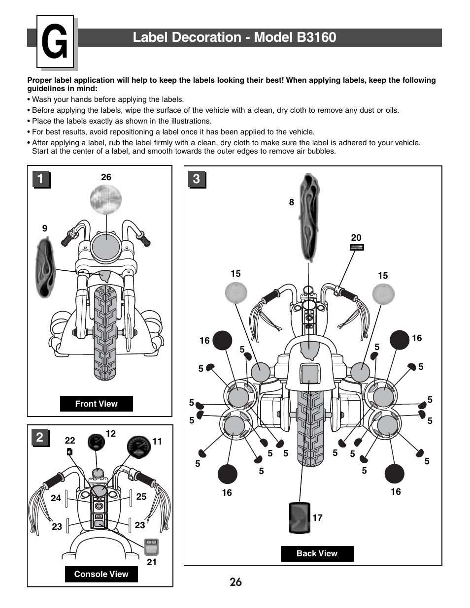 Label decoration - model b3160 | Harley-Davidson B3160 User Manual | Page 26 / 40