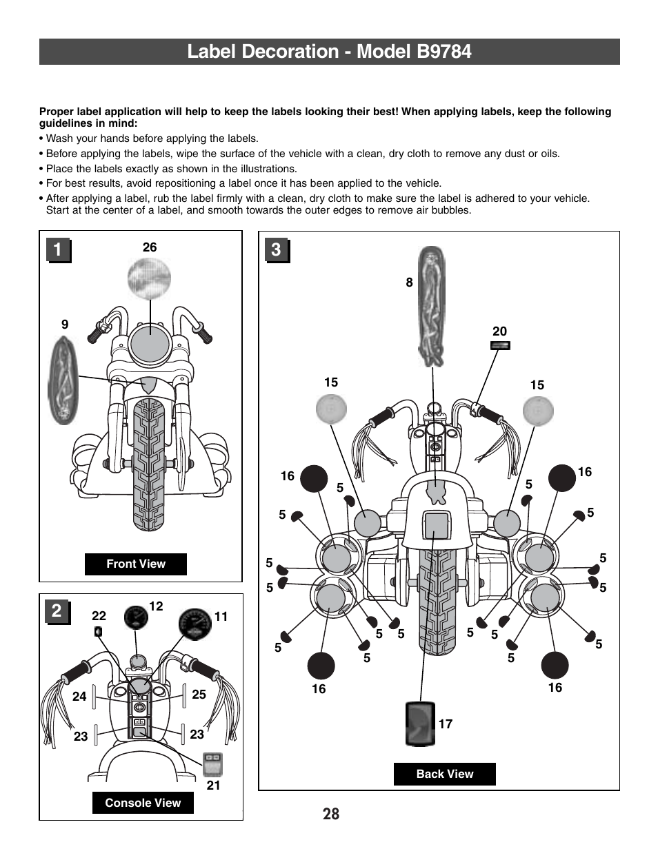 Label decoration - model b9784 | Harley-Davidson B3160 User Manual | Page 28 / 40