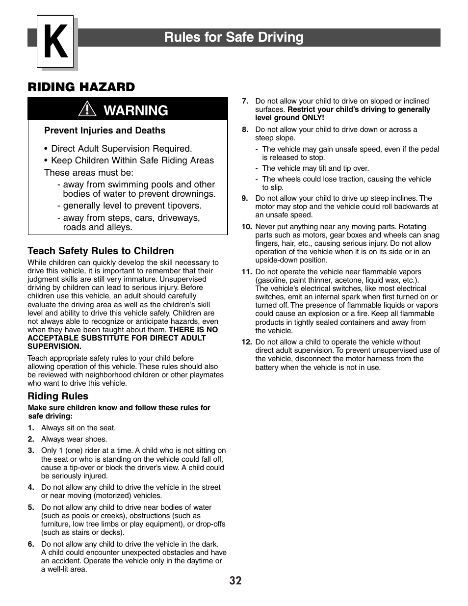 Rules for safe driving, Warning, Riding hazard | Harley-Davidson B3160 User Manual | Page 32 / 40