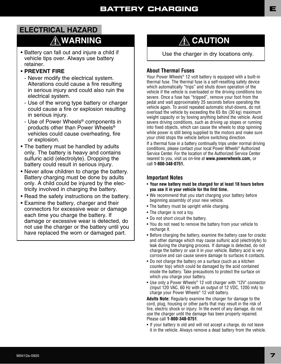 Warning caution, Electrical hazard, Battery charging | Harley-Davidson CRUISER M0412 User Manual | Page 7 / 32