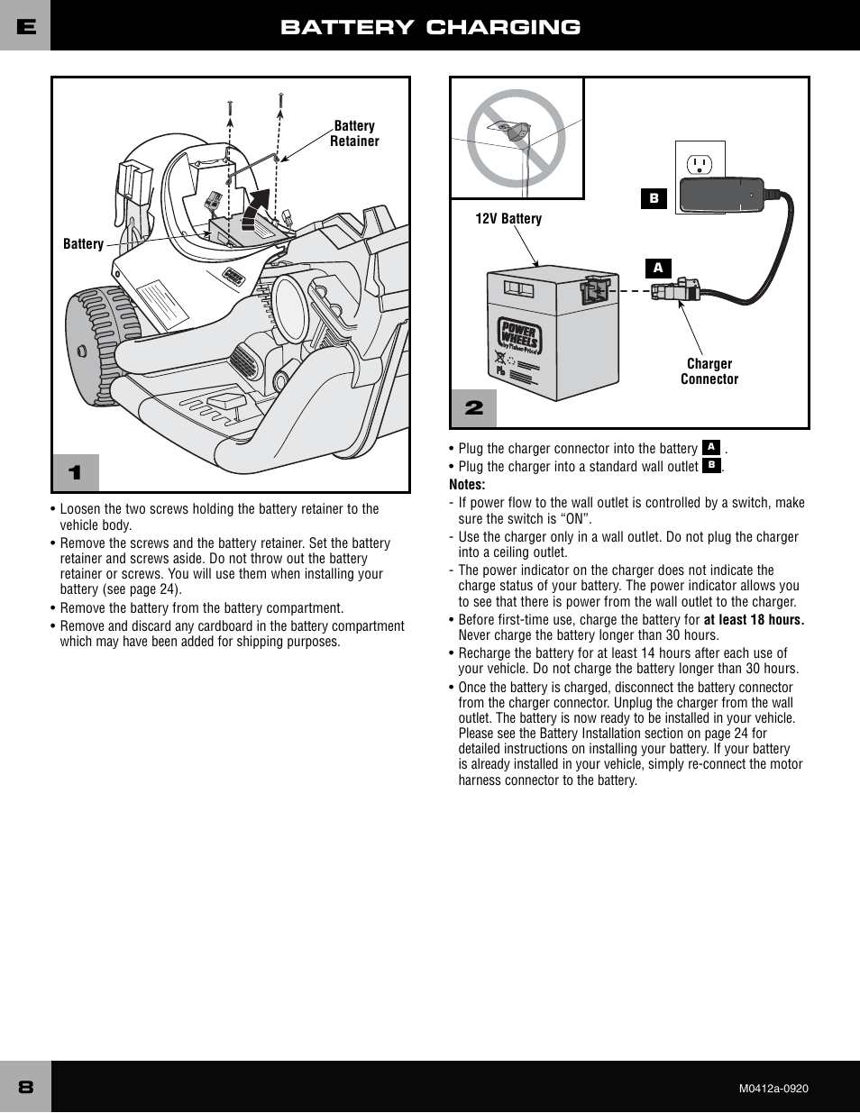 Battery charging | Harley-Davidson CRUISER M0412 User Manual | Page 8 / 32