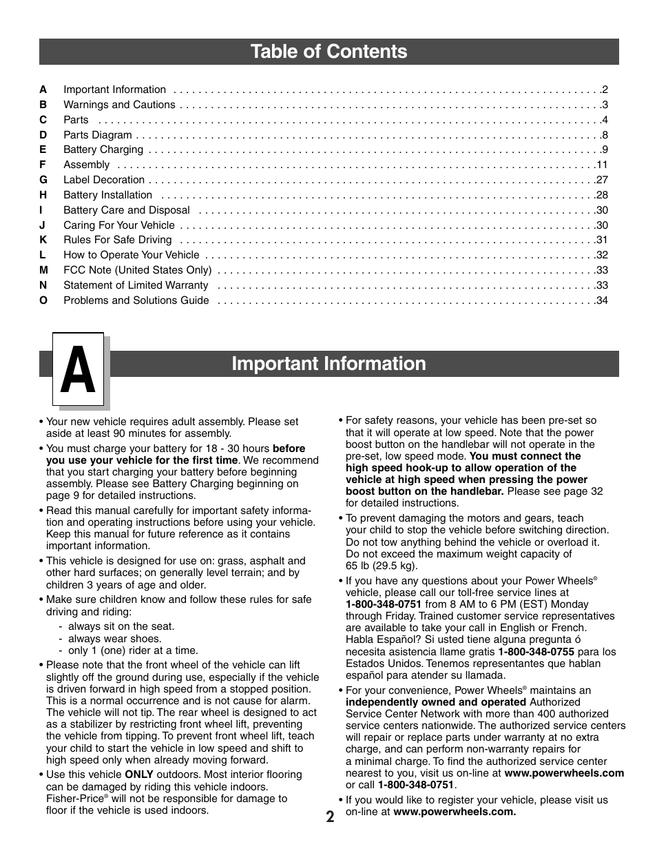 Table of contents important information | Harley-Davidson CLASSIC CHROME H4808 User Manual | Page 2 / 39