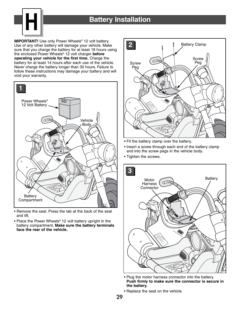 Battery installation | Harley-Davidson CLASSIC CHROME H4808 User Manual | Page 29 / 39