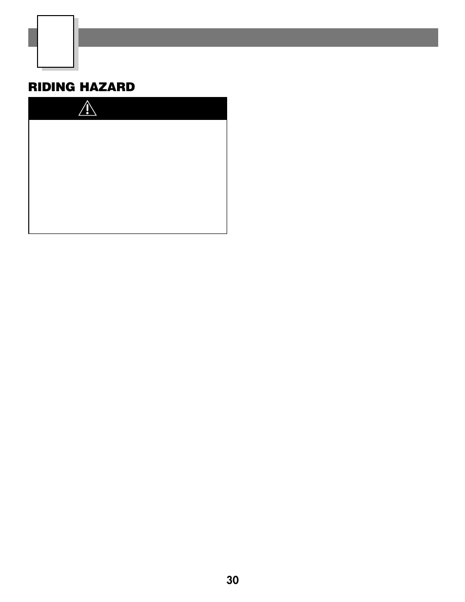 Rules for safe driving, Warning, Riding hazard | Harley-Davidson RIDE-ON 74287 User Manual | Page 30 / 40