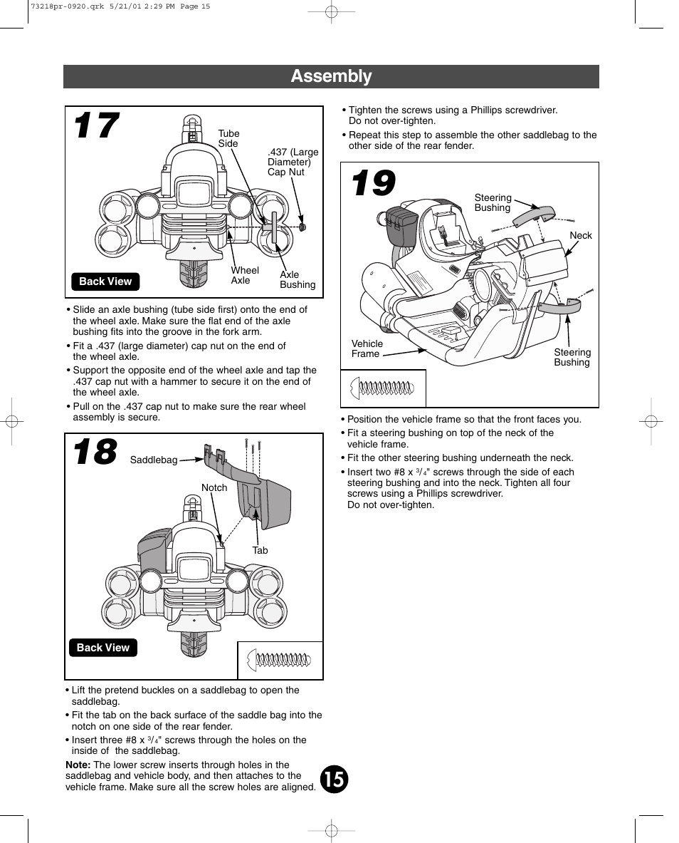 Assembly | Harley-Davidson FISHER-PRICE 73218 User Manual | Page 15 / 36