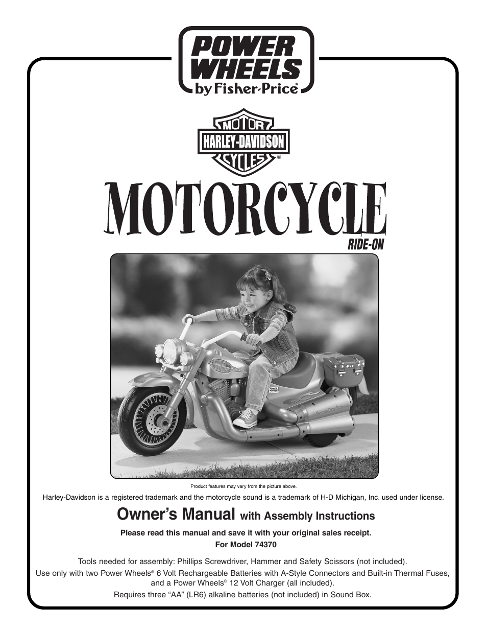 Harley-Davidson POWER WHEELS 74370 User Manual | 32 pages