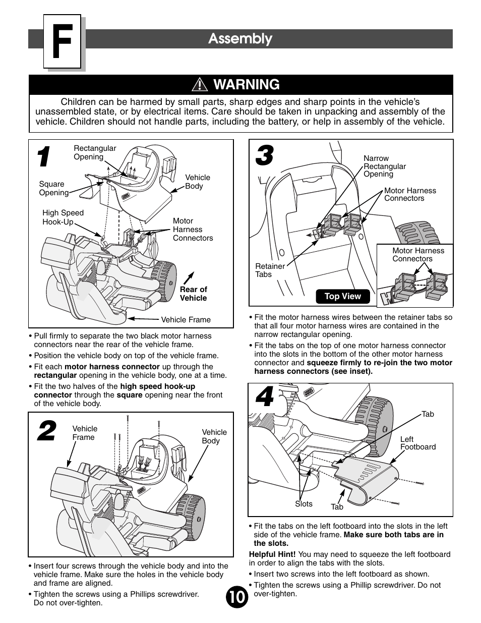 Assembly, Warning | Harley-Davidson POWER WHEELS 74370 User Manual | Page 10 / 32