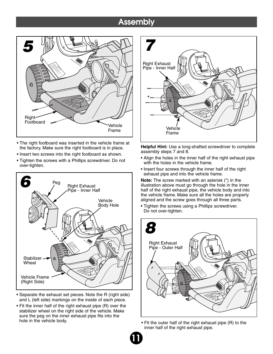 Assembly | Harley-Davidson POWER WHEELS 74370 User Manual | Page 11 / 32