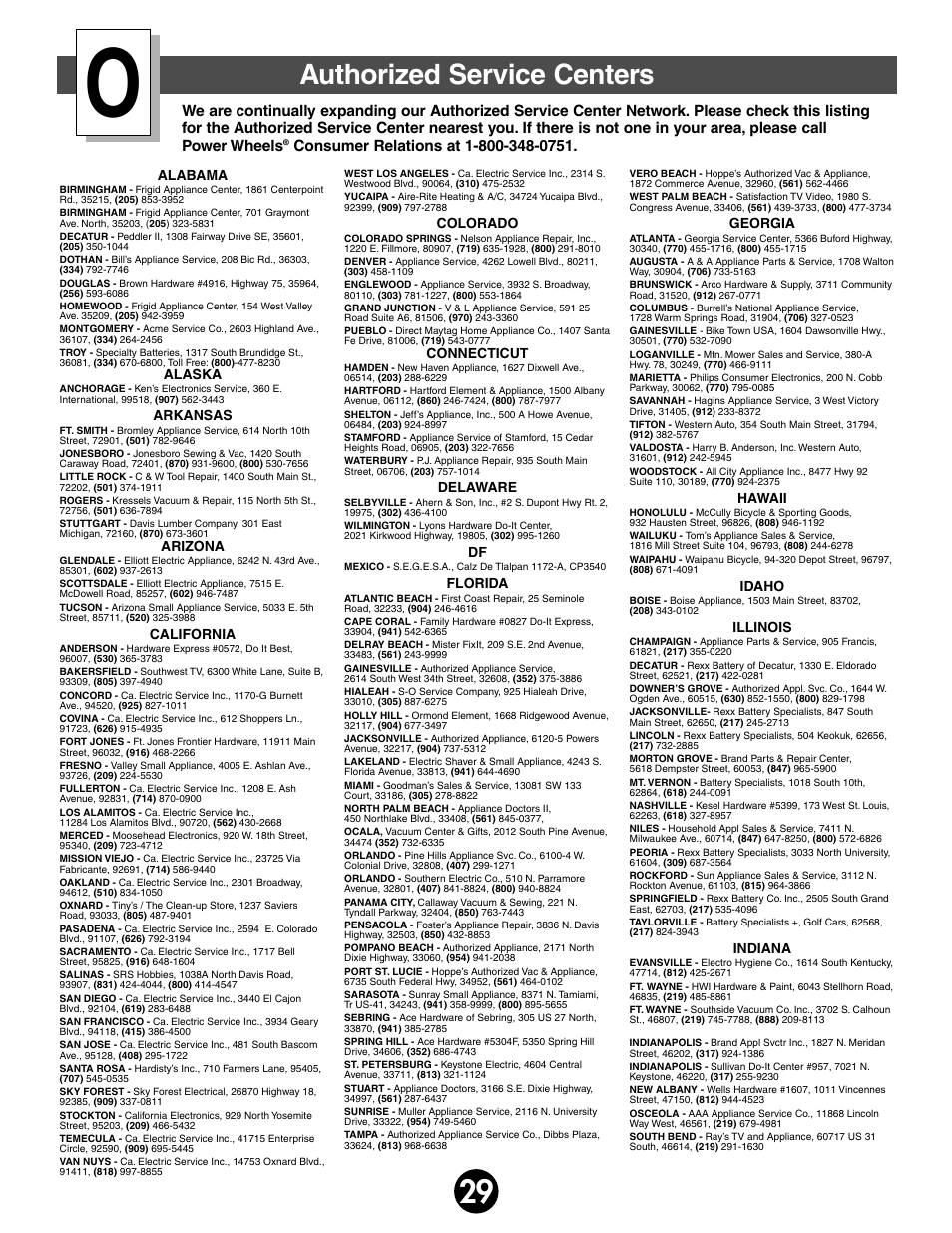 Authorized service centers | Harley-Davidson POWER WHEELS 74370 User Manual | Page 29 / 32