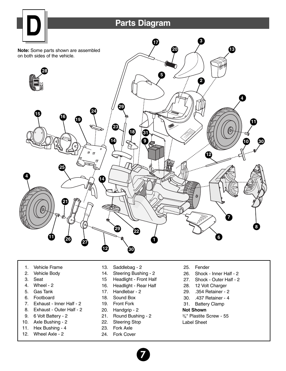 Parts diagram | Harley-Davidson POWER WHEELS 74370 User Manual | Page 7 / 32