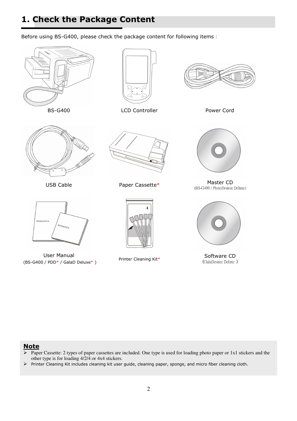 Check the package content | Hi-Touch Imaging Technologies BS-G400 User Manual | Page 3 / 22