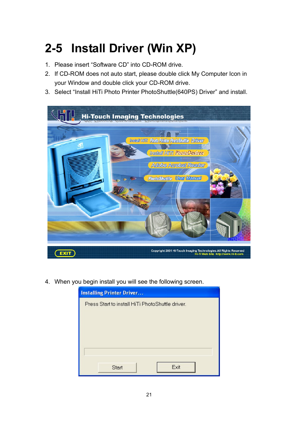 5 install driver (win xp) | Hi-Touch Imaging Technologies 640PS User Manual | Page 22 / 111