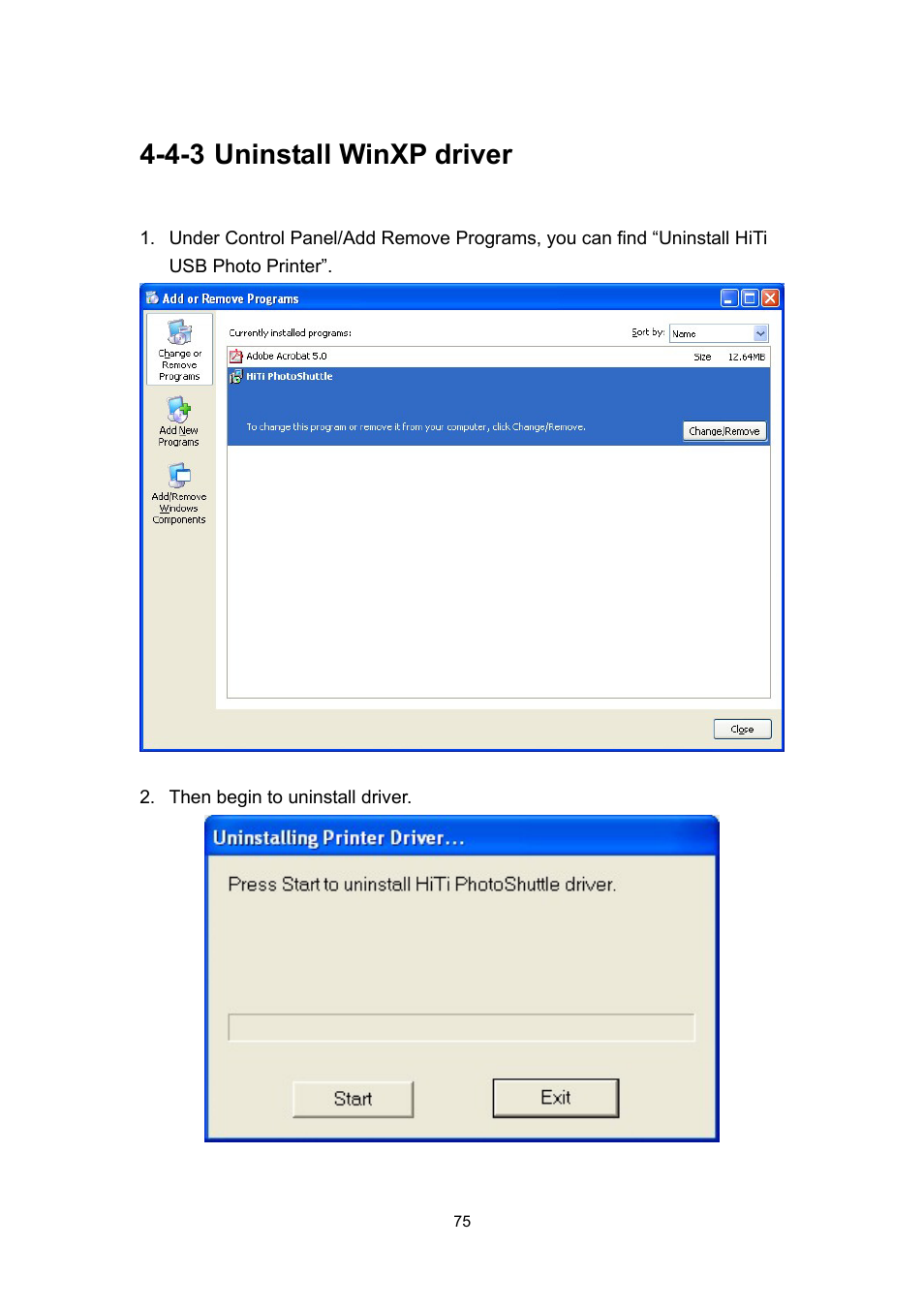 4-3 uninstall winxp driver | Hi-Touch Imaging Technologies 640PS User Manual | Page 76 / 111
