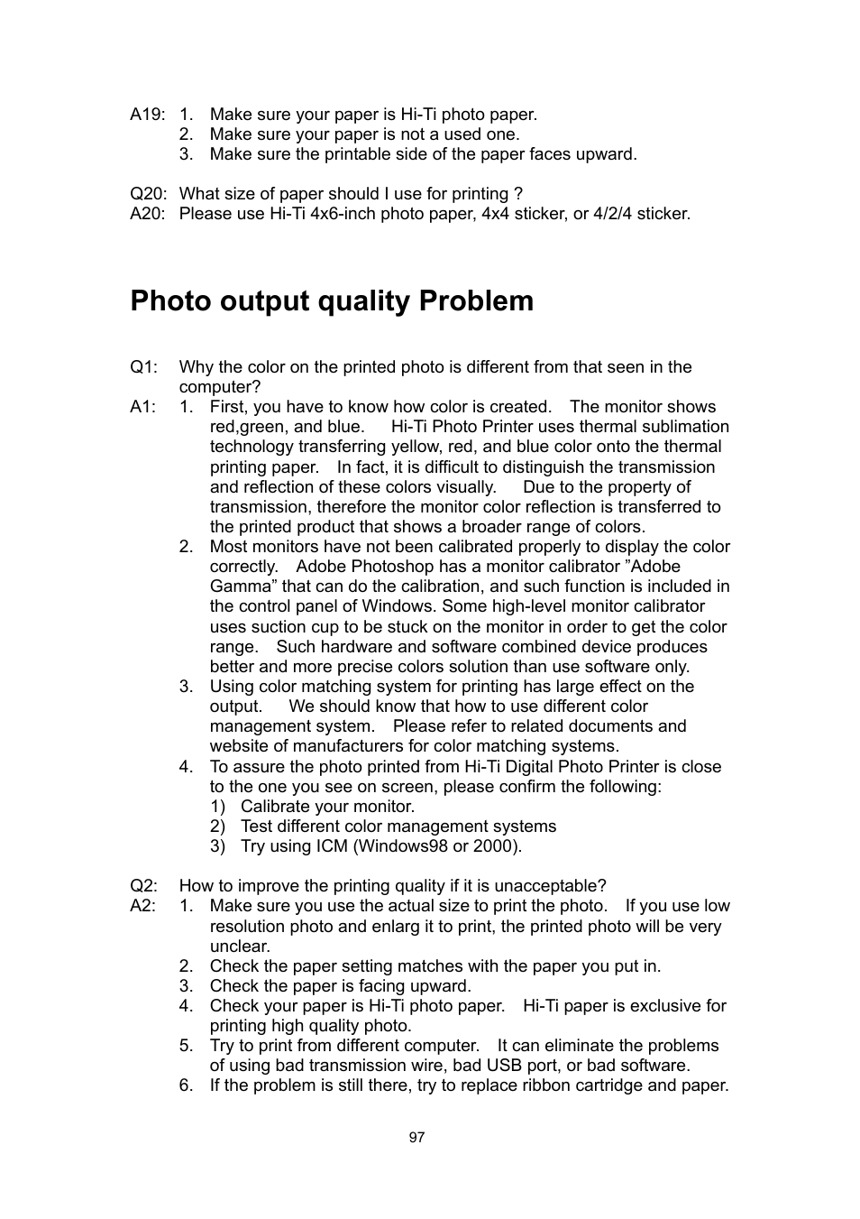 Photo output quality problem | Hi-Touch Imaging Technologies 640PS User Manual | Page 98 / 111