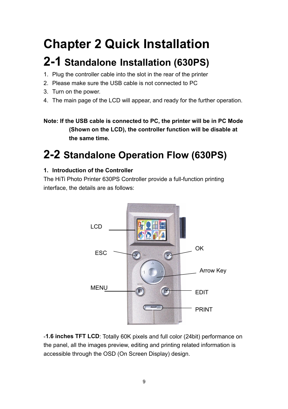 Chapter 2 quick installation, 1 standalone installation (630ps), 2 standalone operation flow (630ps) | Chapter 2 quick installation 2-1, Standalone, Installation (630ps), Standalone operation flow (630ps) | Hi-Touch Imaging Technologies 630PL User Manual | Page 10 / 109