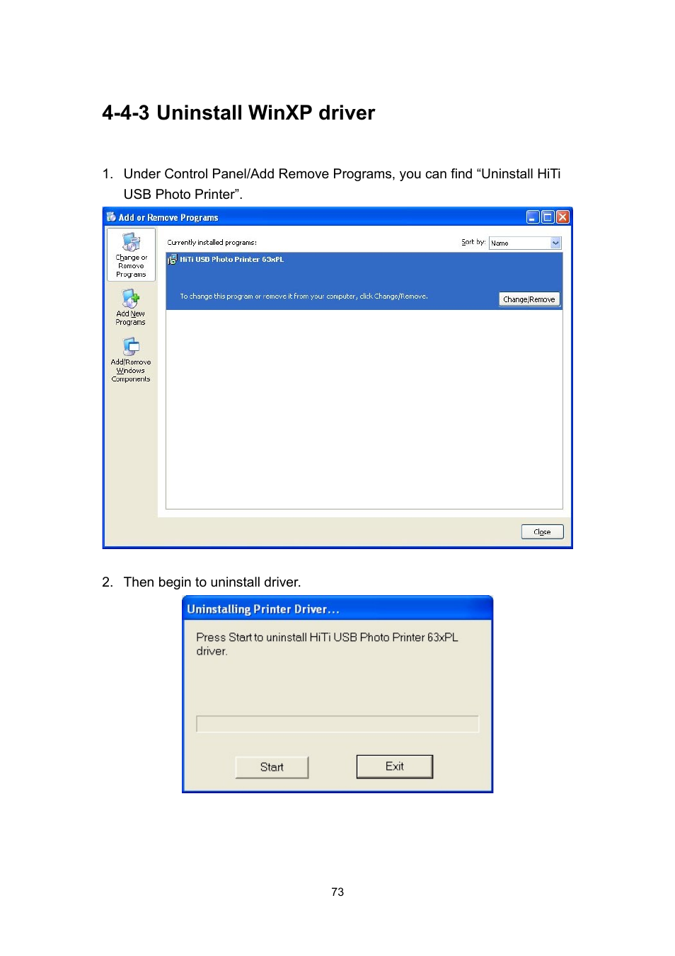 4-3 uninstall winxp driver | Hi-Touch Imaging Technologies 630PL User Manual | Page 74 / 109