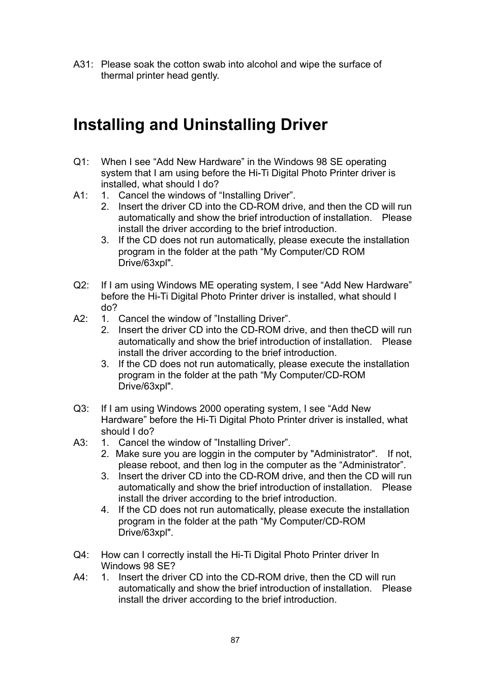 Installing and uninstalling driver | Hi-Touch Imaging Technologies 630PL User Manual | Page 88 / 109