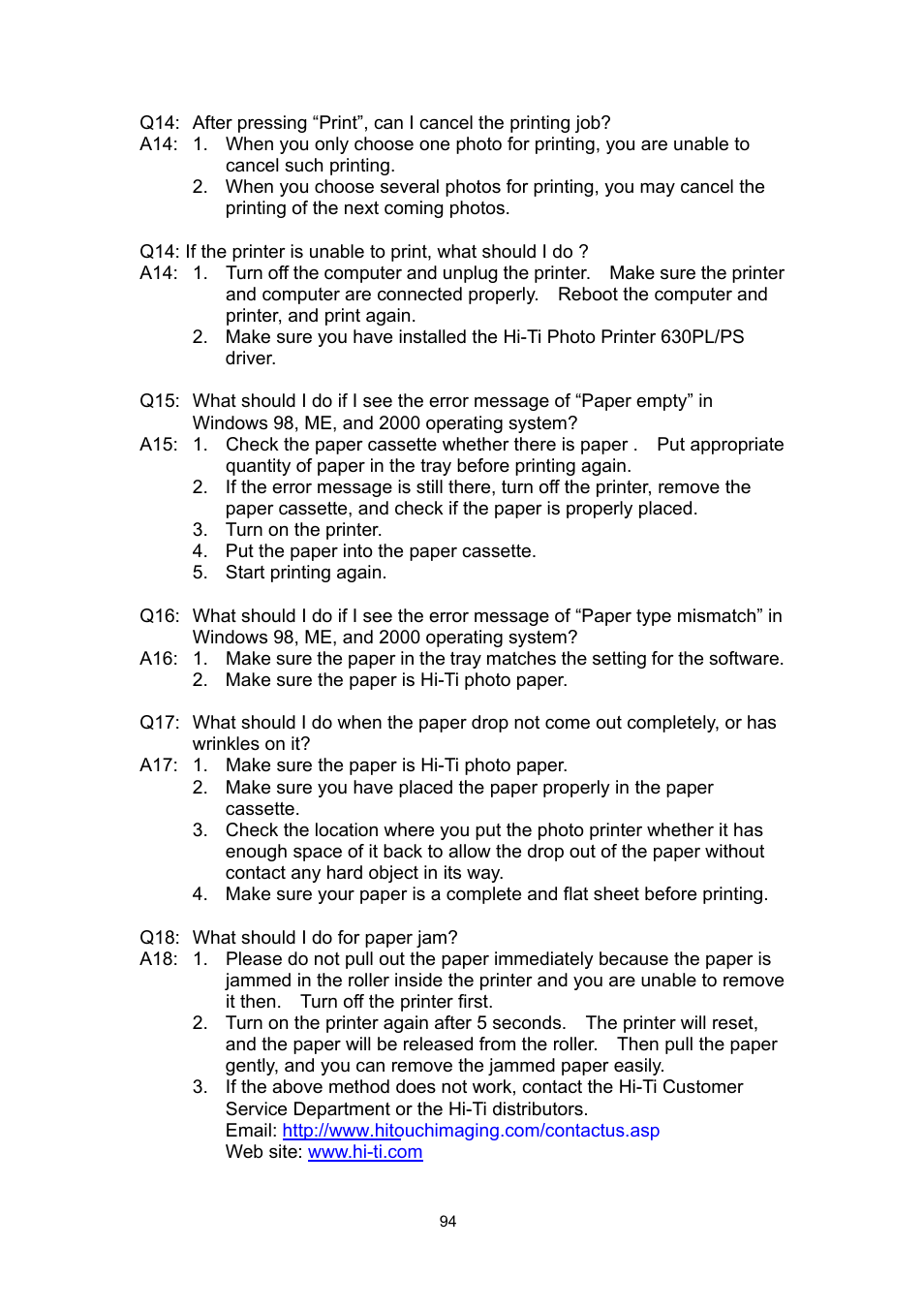 Hi-Touch Imaging Technologies 630PL User Manual | Page 95 / 109