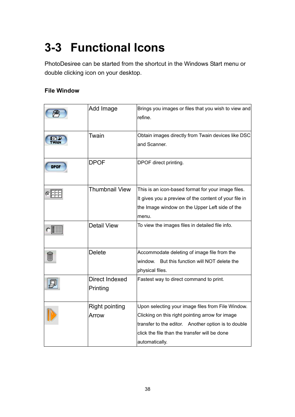 3 functional icons | Hi-Touch Imaging Technologies PHOTOSHUTTLE 640PS User Manual | Page 39 / 111