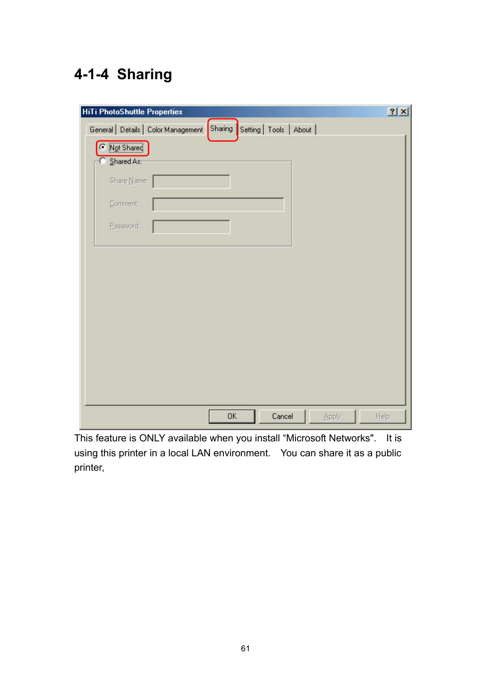 1-4 sharing | Hi-Touch Imaging Technologies PHOTOSHUTTLE 640PS User Manual | Page 62 / 111
