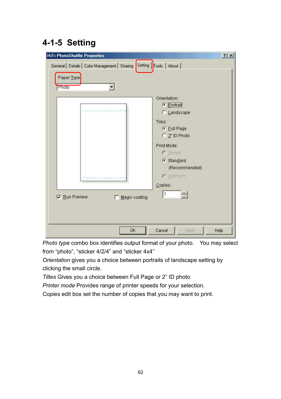 1-5 setting | Hi-Touch Imaging Technologies PHOTOSHUTTLE 640PS User Manual | Page 63 / 111