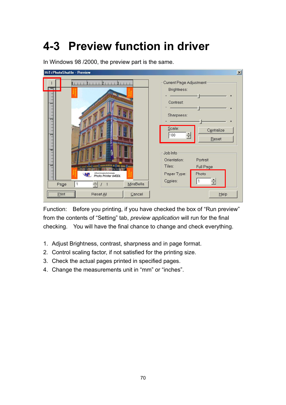 3 preview function in driver | Hi-Touch Imaging Technologies PHOTOSHUTTLE 640PS User Manual | Page 71 / 111