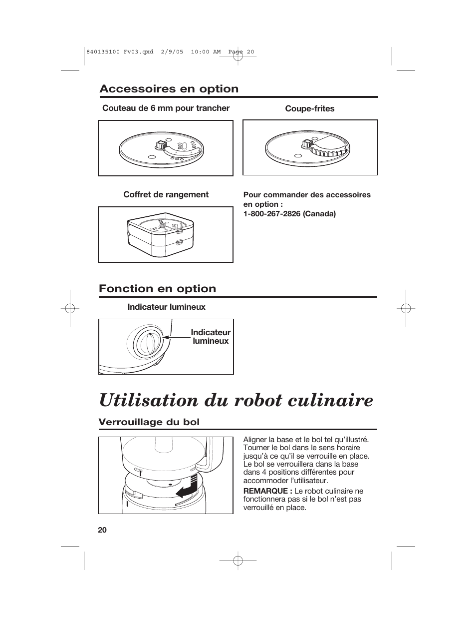 Utilisation du robot culinaire | Hamilton Beach 840135100 User Manual | Page 20 / 52