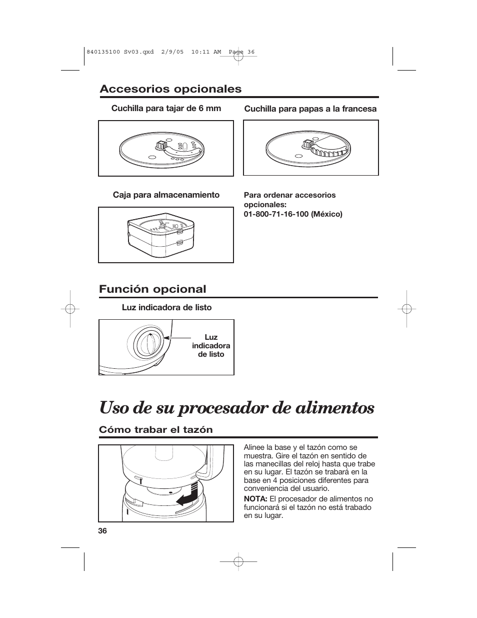 Uso de su procesador de alimentos | Hamilton Beach 840135100 User Manual | Page 36 / 52