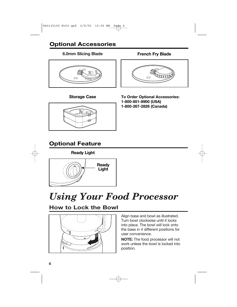 Using your food processor | Hamilton Beach 840135100 User Manual | Page 4 / 52