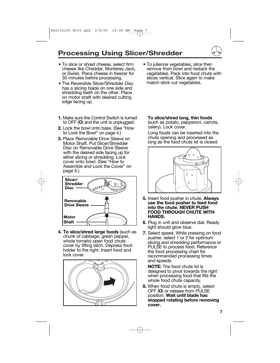 Processing using slicer/shredder | Hamilton Beach 840135100 User Manual | Page 7 / 52