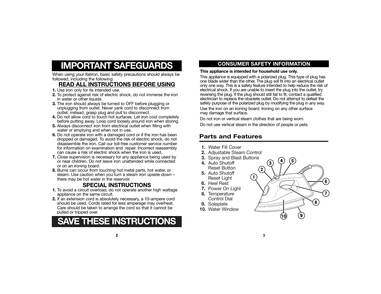 Save these instructions, Important safeguards | Hamilton Beach 840124900 User Manual | Page 2 / 6