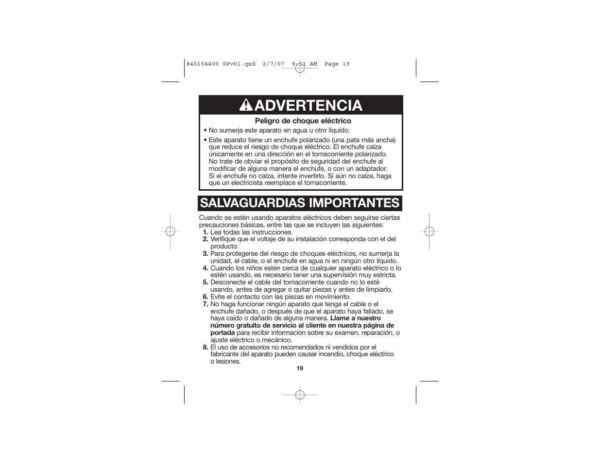 W advertencia, Salvaguardias importantes | Hamilton Beach 80364 User Manual | Page 11 / 16