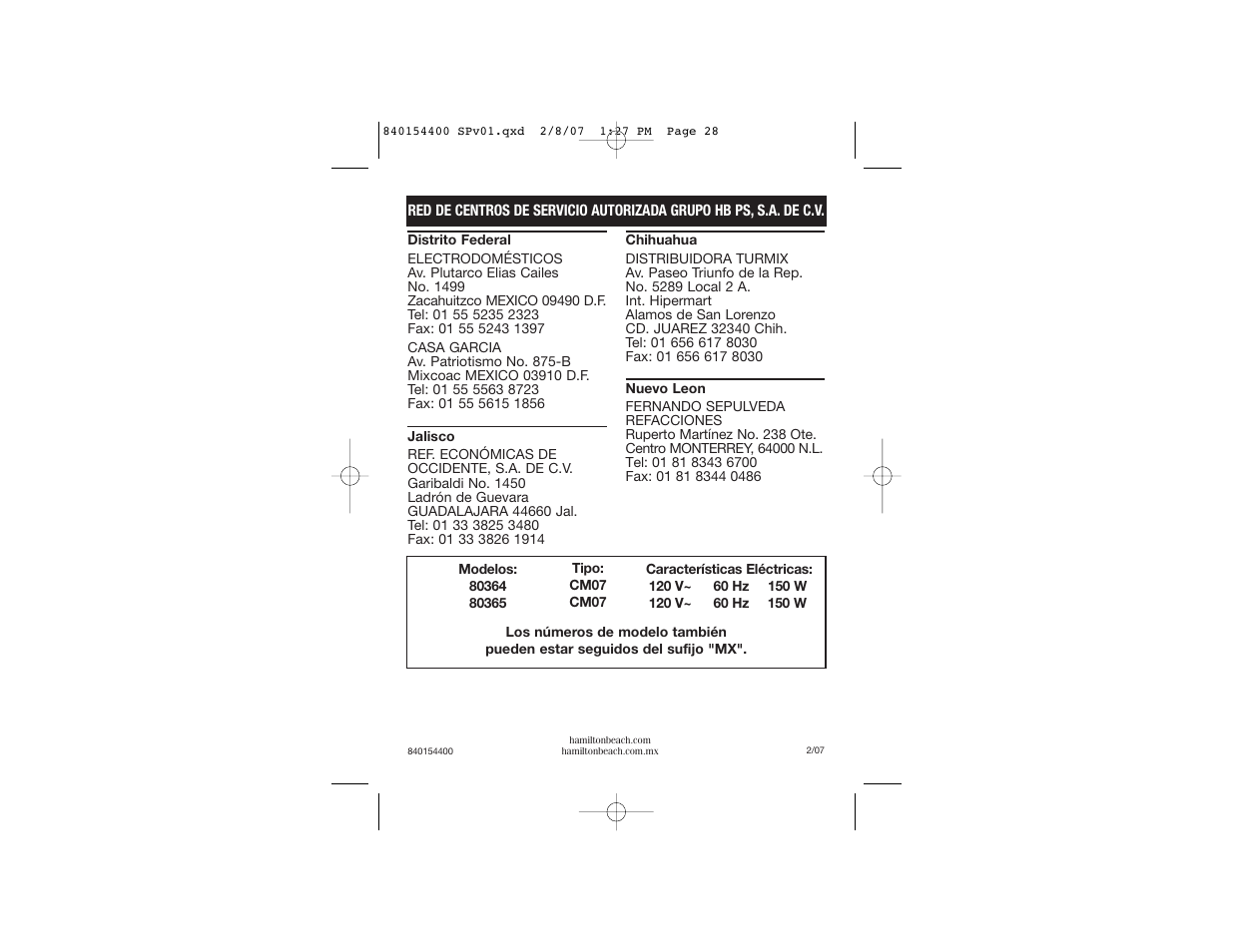 Hamilton Beach 80364 User Manual | Page 16 / 16