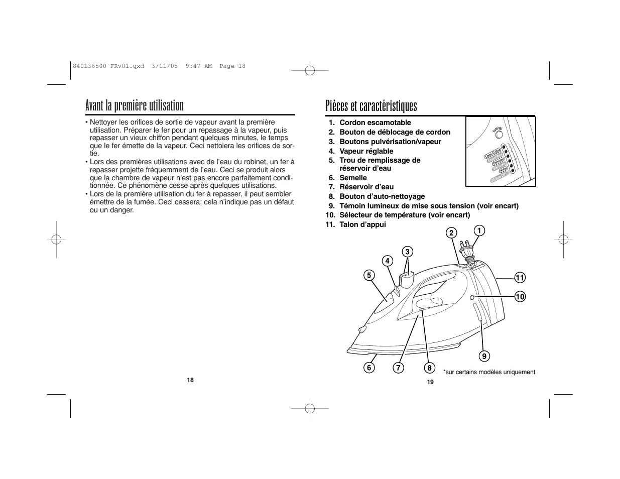 Avant la première utilisation, Pièces et caractéristiques | Hamilton Beach HIR800 User Manual | Page 10 / 23
