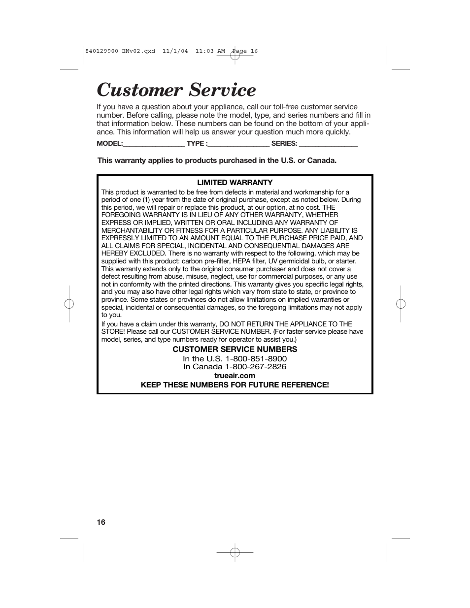 Customer service | Hamilton Beach 04161 User Manual | Page 16 / 48