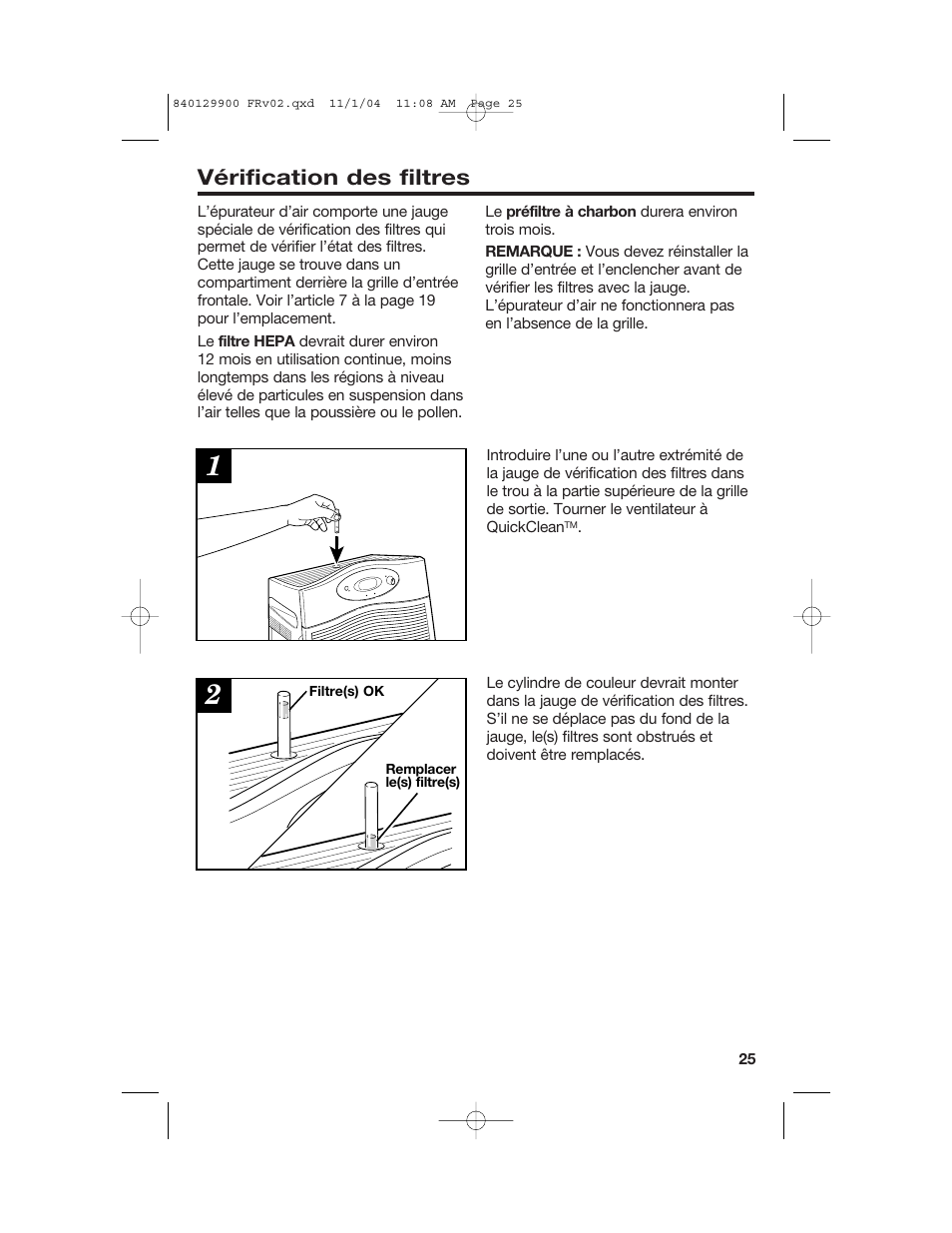 Vérification des filtres | Hamilton Beach 04161 User Manual | Page 25 / 48