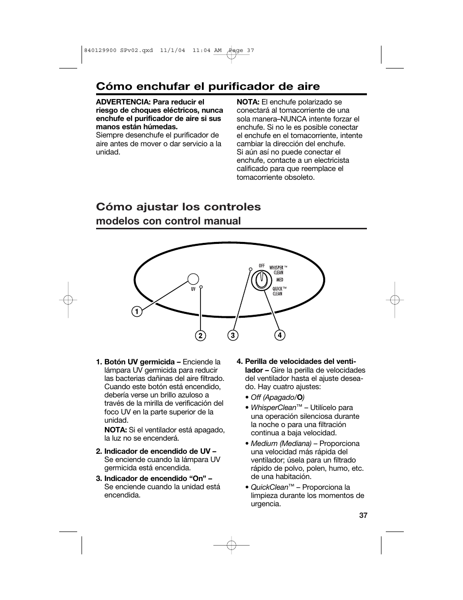 Cómo enchufar el purificador de aire | Hamilton Beach 04161 User Manual | Page 37 / 48