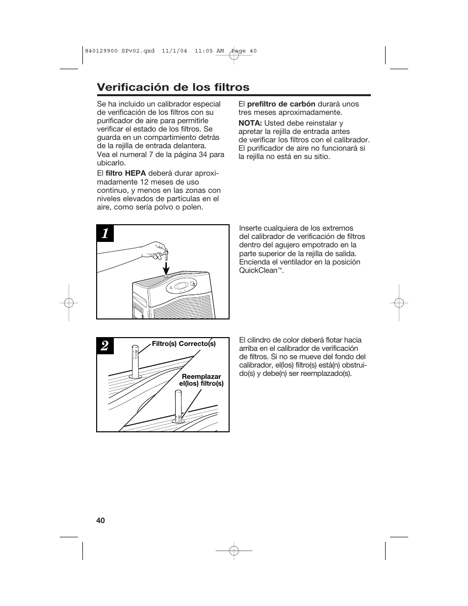 Verificación de los filtros | Hamilton Beach 04161 User Manual | Page 40 / 48