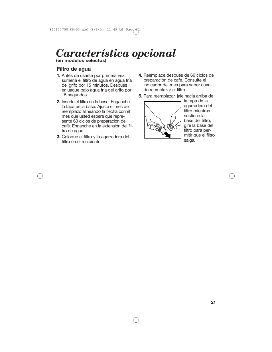 Característica opcional | Hamilton Beach Coffemaker User Manual | Page 21 / 28