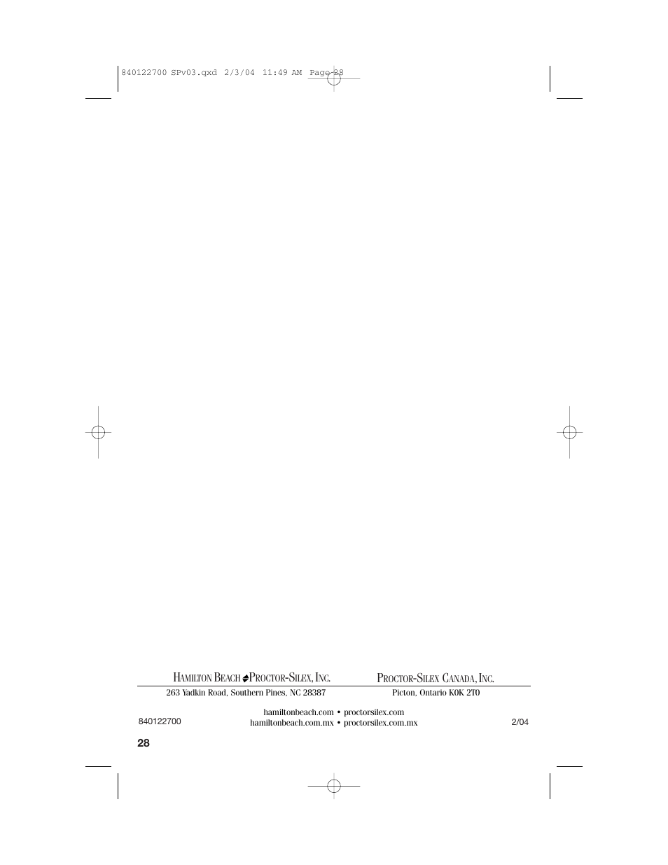 Hamilton Beach Coffemaker User Manual | Page 28 / 28